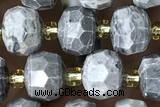 ROND138 15 inches 6*8mm faceted rondelle grey picture jasper beads