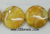 CAB945 15.5 inches 25mm flat round yellow crazy lace agate beads