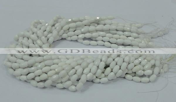 CAG720 15.5 inches 6*8mm faceted rice white agate gemstone beads