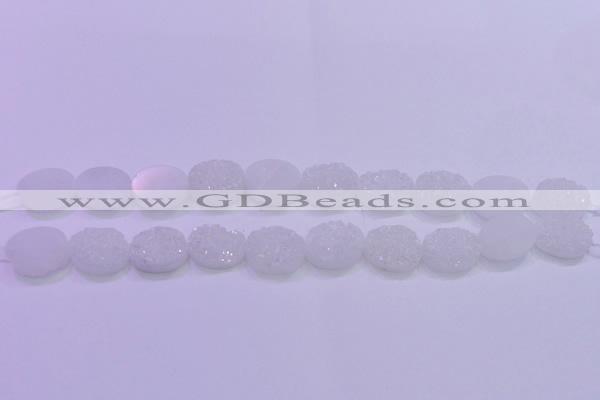 CAG8180 7.5 inches 15*20mm oval white plated druzy agate beads