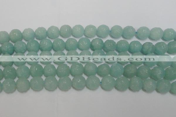 CAM1125 15.5 inches 14mm carved round amazonite beads wholesale