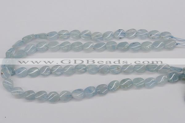 CAQ150 15.5 inches 10*12mm twisted oval natural aquamarine beads