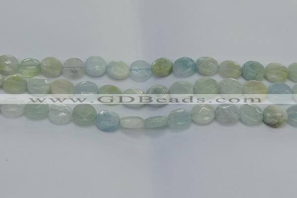 CAQ569 15.5 inches 9mm faceted coin natural aquamarine beads