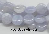 CBC12 15.5 inches 12mm flat round blue chalcedony beads wholesale