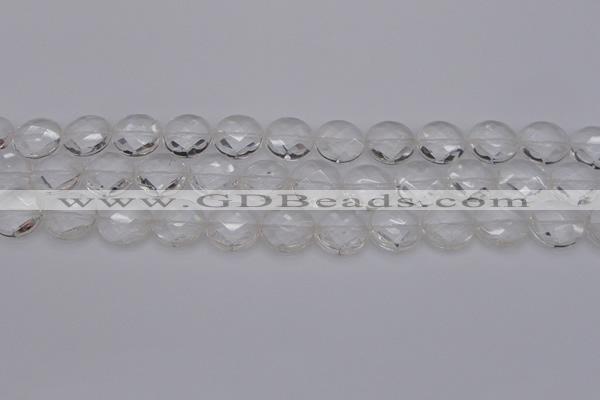 CCC505 15.5 inches 14mm faceted coin natural white crystal beads