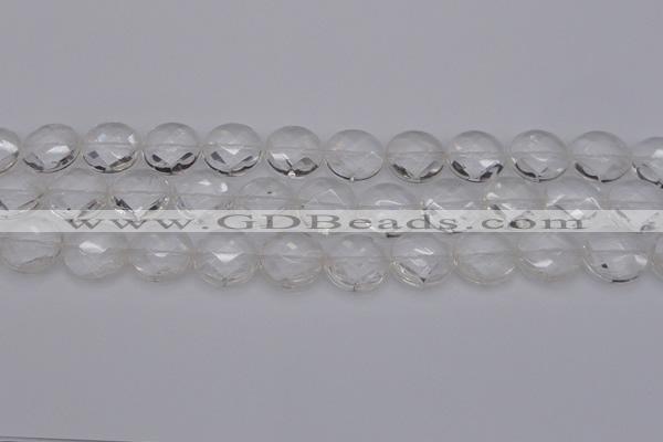CCC507 15.5 inches 18mm faceted coin natural white crystal beads