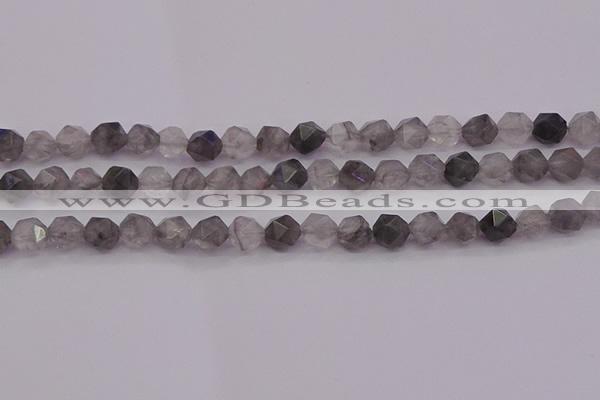 CCQ572 15.5 inches 8mm faceted nuggets cloudy quartz beads