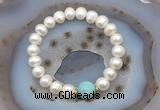 CFB1015 9mm - 10mm potato white freshwater pearl & amazonite stretchy bracelet