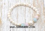 CFB601 6-7mm potato white freshwater pearl & morganite stretchy bracelet