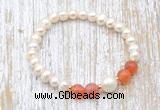 CFB609 6-7mm potato white freshwater pearl & fire agate stretchy bracelet