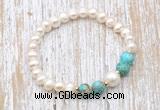 CFB614 6-7mm potato white freshwater pearl & blue sea sediment jasper stretchy bracelet
