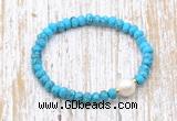 CFB703 faceted rondelle turquoise & potato white freshwater pearl stretchy bracelet