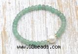 CFB712 faceted rondelle green aventurine & potato white freshwater pearl stretchy bracelet