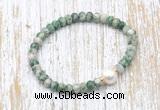 CFB715 faceted rondelle Qinghai jade & potato white freshwater pearl stretchy bracelet
