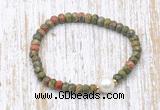 CFB757 faceted rondelle unakite & potato white freshwater pearl stretchy bracelet