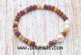 CFB762 faceted rondelle mookaite & potato white freshwater pearl stretchy bracelet