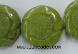 CFG203 15.5 inches 31mm carved coin Korean jade gemstone beads