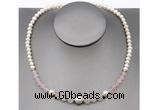 CFN100 potato white freshwater pearl & rose quartz necklace, 16 - 24 inches