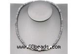 CFN208 4*6mm faceted rondelle grey picture jasper & potato white freshwater pearl necklace