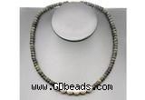 CFN214 4*6mm faceted rondelle dragon blood jasper & potato white freshwater pearl necklace