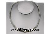 CFN218 4*6mm faceted rondelle labradorite & potato white freshwater pearl necklace