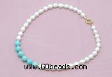 CFN422 9 - 10mm rice white freshwater pearl & blue howlite necklace wholesale