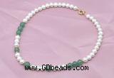 CFN504 Potato white freshwater pearl & green aventurine necklace, 16 - 24 inches