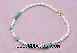 CFN510 Potato white freshwater pearl & peafowl agate necklace, 16 - 24 inches