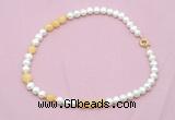 CFN542 9mm - 10mm potato white freshwater pearl & honey jade necklace
