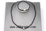 CFN628 4mm faceted round golden obsidian & potato white freshwater pearl jewelry set