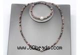 CFN631 4mm faceted round rhodonite & potato white freshwater pearl jewelry set