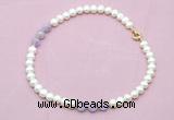 CFN702 9mm - 10mm potato white freshwater pearl & lavender amethyst necklace