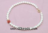 CFN736 9mm - 10mm potato white freshwater pearl & fire agate necklace