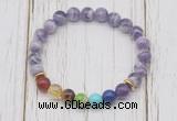 CGB6311 8mm dogtooth amethyst 7 chakra beaded mala stretchy bracelets