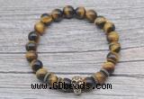 CGB7516 8mm yellow tiger eye bracelet with skull for men or women
