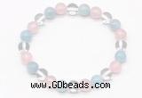 CGB8002 8mm aquamarine, white crystal & rose quartz beaded stretchy bracelets