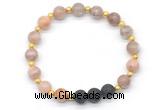 CGB8180 8mm sunstone & black lava beaded stretchy bracelets