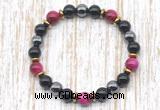 CGB8365 8mm red tiger eye, black onyx & hematite energy bracelet