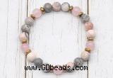 CGB8462 8mm pink zebra jasper, rose quartz & hematite power beads bracelet