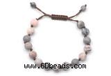 CGB8676 8mm,10mm round pink zebra jasper adjustable macrame bracelets