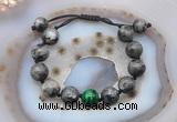 CGB9819 12mm round black labradorite & green tiger eye adjustable bracelets