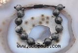 CGB9821 12mm round black labradorite & black rutilated quartz adjustable bracelets