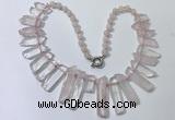 CGN186 23 inches 8*20mm - 11*60mm rose quartz stick necklaces