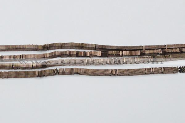 CHE627 15.5 inches 1*3*3mm square matte plated hematite beads