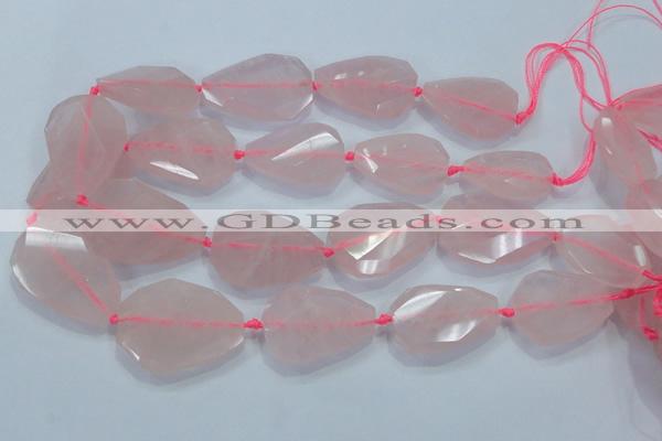 CNG481 15.5 inches 30*40mm twisted & faceted nuggets rose quartz beads