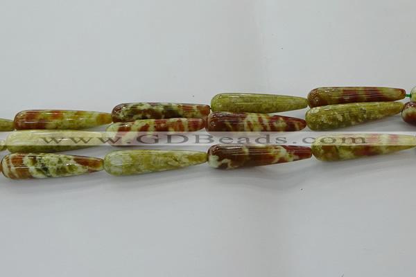 CNS621 15.5 inches 10*40mm teardrop green dragon serpentine jasper beads