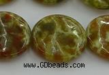 CNS627 15.5 inches 25mm flat round green dragon serpentine jasper beads