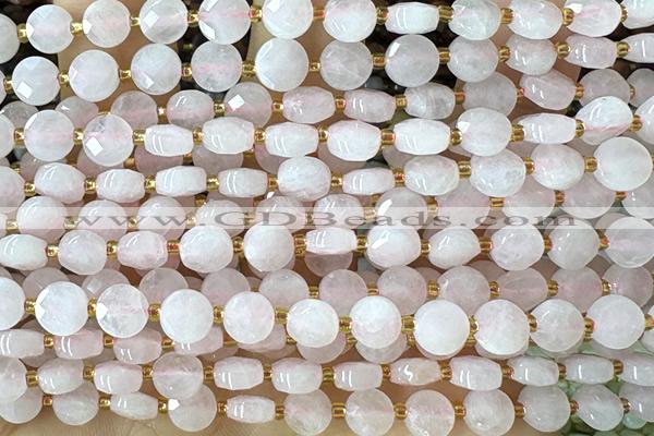 COIN140 15 inches 6mm faceted coin rose quartz beads