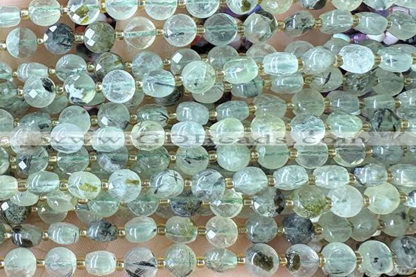 COIN159 15 inches 6mm faceted coin green rutilated quartz beads