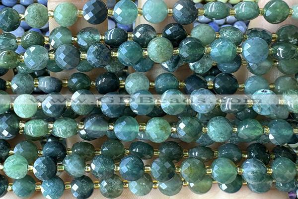 COIN161 15 inches 6mm faceted coin moss agate beads